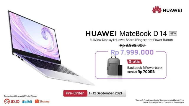 Pre Order HUAWEI MateBook D14 Dibuka, Cek Spesifikasinya yang Cocok buat Womenpreneur