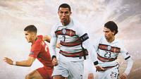 Ilustrasi - Cristiano Ronaldo dikelilingi Joao Felix dan Andre Silva (Bola.com/Adreanus Titus)
