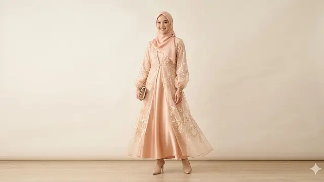 Model Baju Lebaran 2026; Abaya Cupra dengan Outer Transparan. Foto: AI