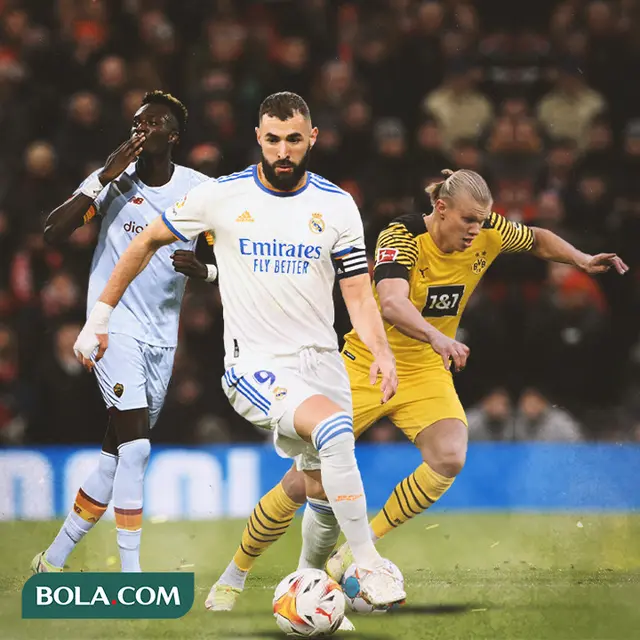 Ilustrasi - Tammy Abraham, Karim Benzema, Erling Haaland