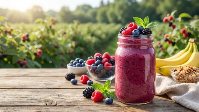 Ilustrasi Smoothies Buah Beri, Minuman yang Mengandung Kolagen/Gemini AI
