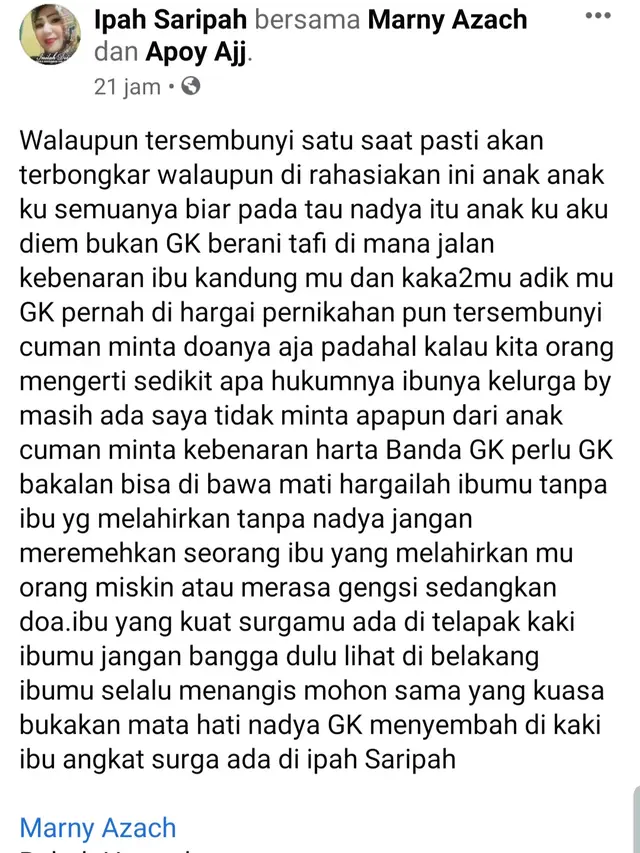 Unggahan Ipah Saripah. (Foto: Facebook Ipah Saripah)