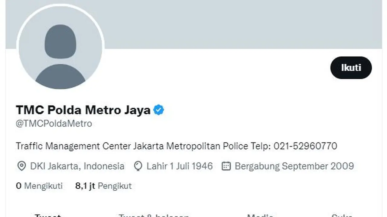 Tangkapan Layar akun Twitter TMC Polda Metro Jaya