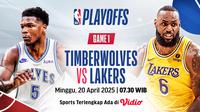 Nonton siaran langsung NBA playoff round 1: Timberwolves vs Lakers game 2 di Vidio. Dukung tim jagoan kalian di NBA 2025 dalam babak playoff round 1 di game 2 tengah pekan ini hanya di layanan OTT Vidio. (sum. doc. vidio.com)