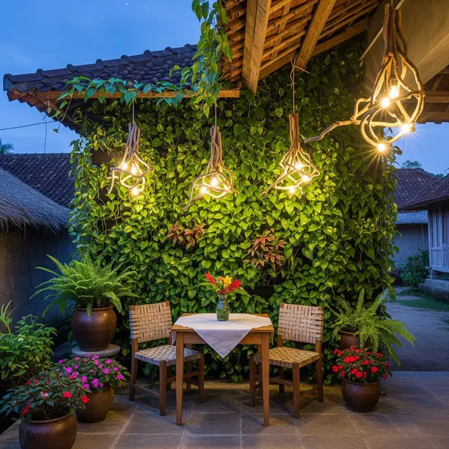 Teras Belakang Rumah Ala Cafe Tropis dengan Pencahayaan Gantung 2025