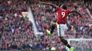 Penyerang Setan Merah, Romelu Lukaku menyumbangkan satu gol saat melawan Everton pada lanjutan Premier League di Old Trafford, Manchester (17/9/2017). Manchester United menang 4-0.  (AFP/Oli Scarff)