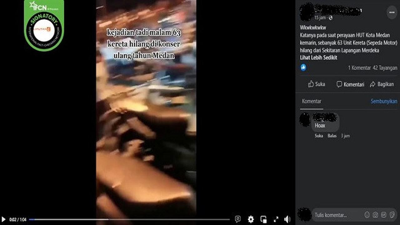 Gambar Tangkapan Layar Kabar tentang 63 Sepeda Motor Hilang Saat Perayaan HUT Kota Medan (sumber: Facebook).