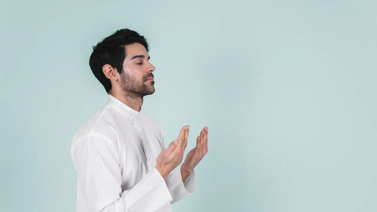 Ilustrasi pria muslim, berdoa