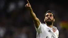 Selebrasi Alvaro Arbeloa usai mencetak gol di laga Real Madrid vs UD Almeria, 29 April 2015. JAVIER SORIANO / AFP