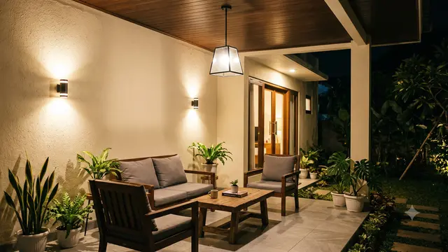 Inspirasi Teras dengan Lampu Dinding Warm White