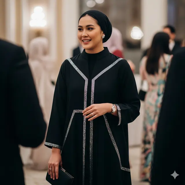 Dress Panjang Muslim Kombinasi Aksen Payet Elegan