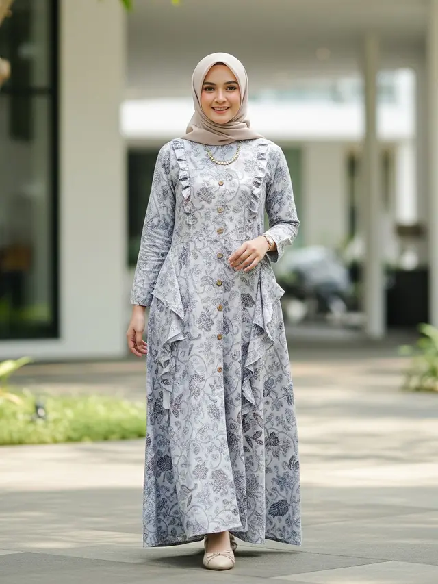 Model Gamis Batik Kancing Depan Terbaru (Image by Gemini AI)