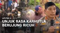Unjuk rasa terkait penanganan kebakaran hutan dan lahan di depan Mapolda Sumatra Selatan berujung ricuh. Akibatnya, enam orang terluka.