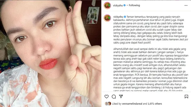 Vicky Shu umumkan dirinya positif Covid-19