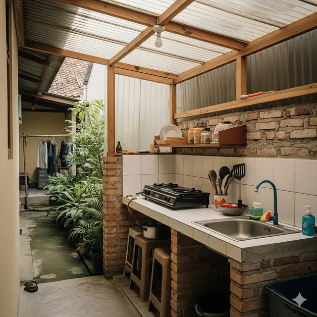 Dapur Mini Semi Terbuka dengan Atap Polycarbonate