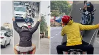 Potret Orang Mirror Selfie di Kaca Besar Jalanan. (Sumber: Twitter/@txtdarigajelas/@aldysuhanda_)