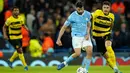 Pencapaian apik tersebut membuat Manchester City yang juga juara bertahan Liga Champions jadi tim pertama yang lolos ke babak gugur. (AP Photo/Dave Thompson)