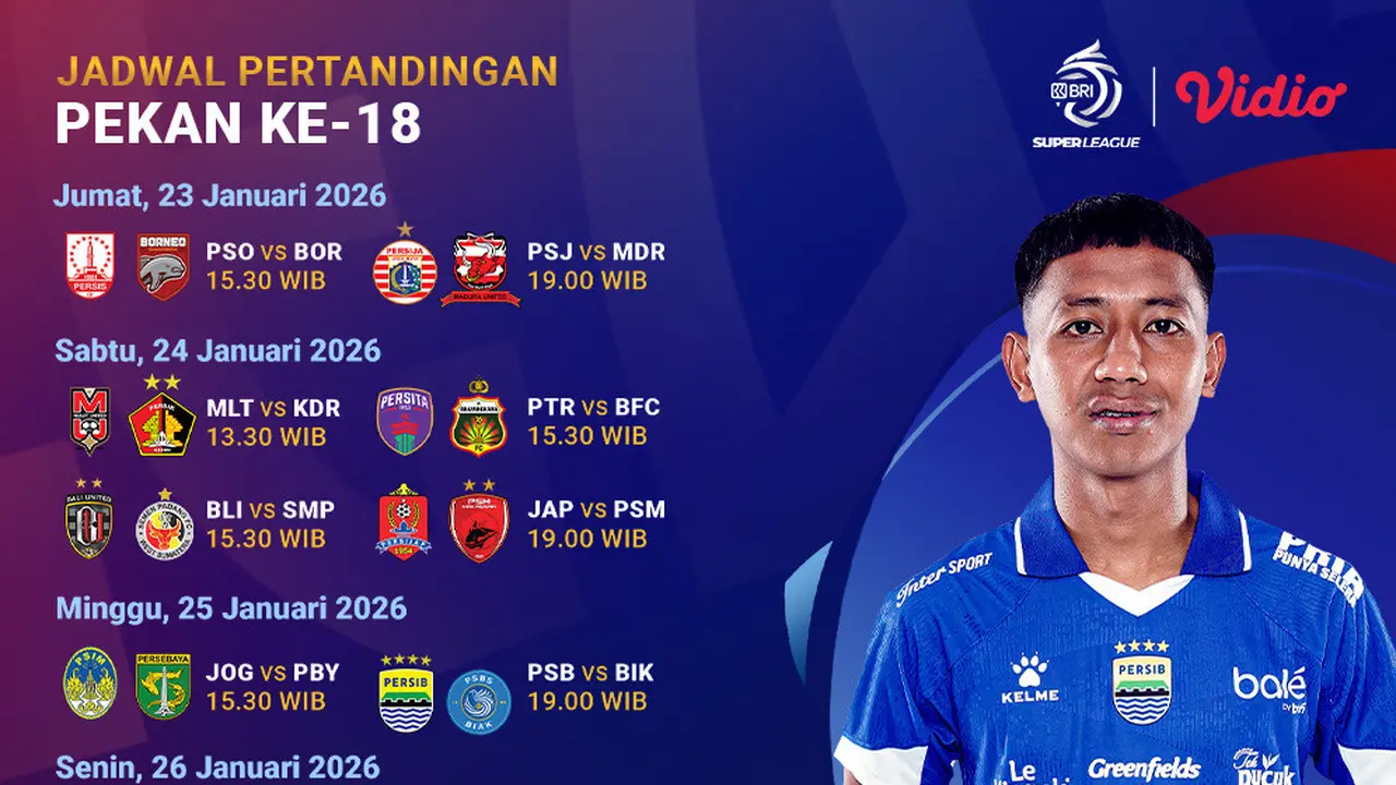 Jadwal BRI Super League pekan ke-18 live eksklusif di Vidio. (dok. vidio.com)