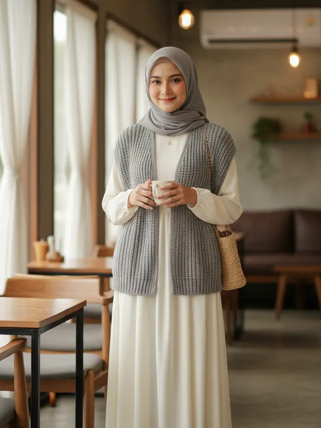 7 Model Gamis Terbaru Kombinasi Rompi, Tampil Modis dan Elegan untuk Segala Acara