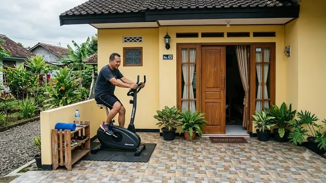 Ide Teras untuk Area Olahraga dan Cocok untuk Orang Mageran Model Teras dengan Area Sepeda Statis