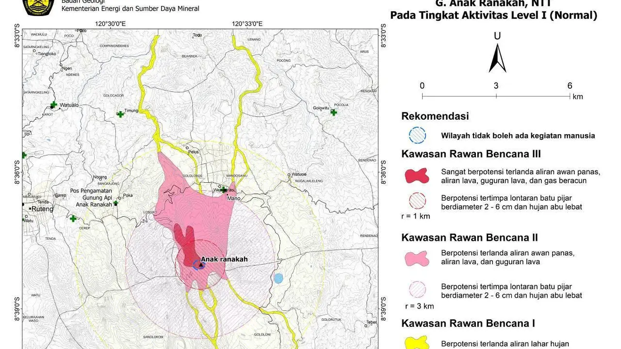 Zona rekomendasi kawasan rawan bencana Gunung Anak Ranakah NTT.