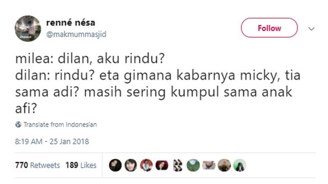 Pelesetan dialog Dilan (Twitter/ makmummasjid)