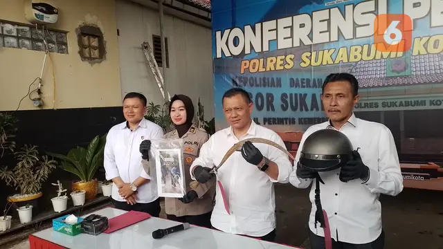 Sat Reskrim Polres Sukabumi Kota amankan pelaku dan barang bukti kasus tawuran maut pelajar SMP di wilayah Kecamatan Gunungguruh (Liputan6.com/Fira Syahrin).
