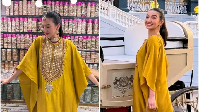 6 Pesona Raline Shah Jelajahi India, Tampil Anggun dengan Dress Mustard dan Maang Tikka Tradisional