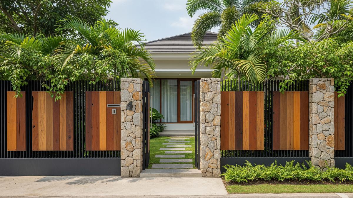 8 Desain Pagar Besi Kombinasi Kayu dan Batu Alam, Bikin Hunian Tampak Modern