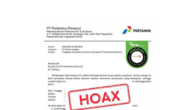 Cek Fakta Beredar Surat Penipuan Panggilan Calon Karyawan Pt Pertamina Diy Dan Surakarta Cek Fakta Liputan6 Com