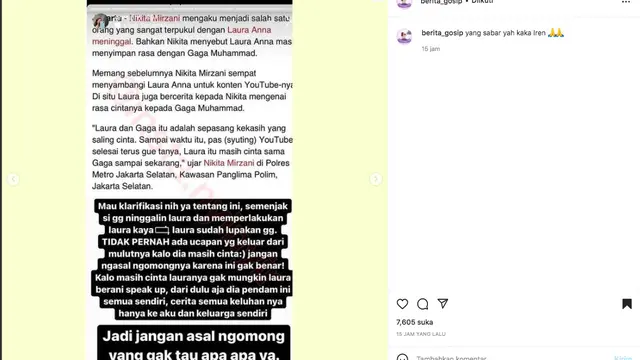 Greta Irene Beri Tanggapan Atas Pernyataan Nikita Mirzani yang Menyebut Laura Anna Masih Mencintai Gaga Muhammad