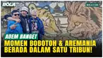 Bobotoh dan Aremania duduk berdampingan dalam satu tribun saat laga Persib vs Arema di Stadion GBLA, Bandung, Jumat (24/4/2026), menghadirkan suasana damai dan tanpa insiden di tengah rivalitas.