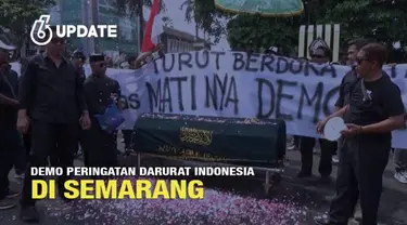 Ribuan mahasiswa menggelar demonstrasi menolak pengesahan Revisi UU Pilkada di Semarang, Kamis (22/8/2024). Demo ini bagian dari gerakan ‘peringatan darurat Indonesia’ yang viral di media sosial setelah Badan Legislasi DPR bersama pemerintah meny...