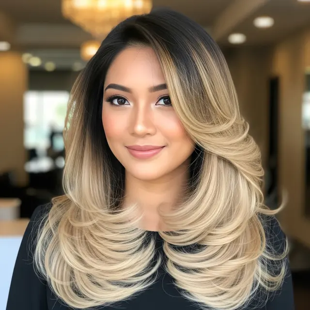 Model Rambut Layer Panjang Cat Pirang