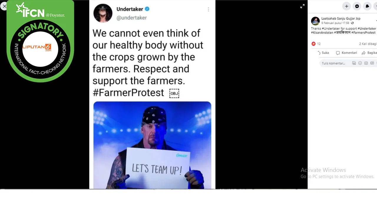 Klaim Undertaker dukung petani di India