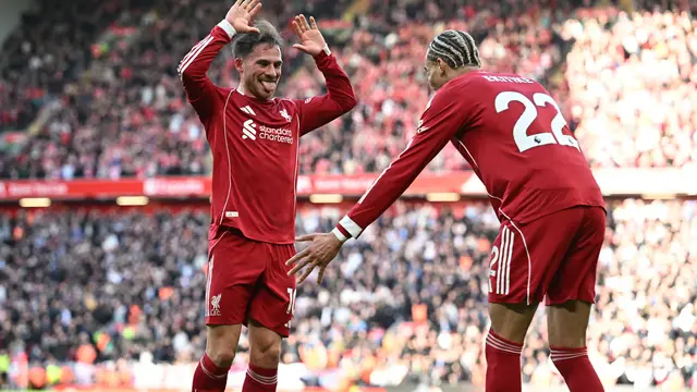 Selebrasi pemain Liverpool saat melawan West Ham United di ajang Liga Inggris 2025/2026