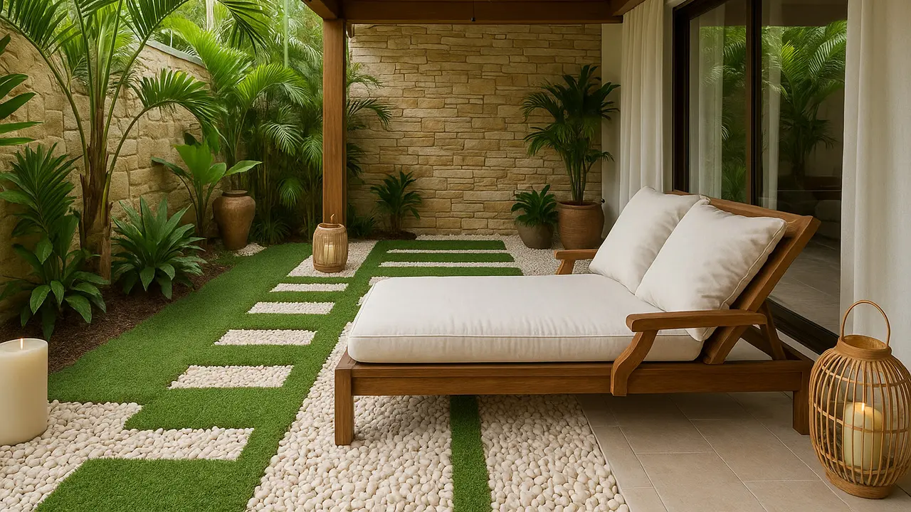 Model Teras dengan Rumput Sintetis yang Cozy dan Estetik (Foto: ChatGPT)