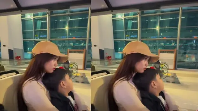 Fuji peluk dan cium Gala di Bandara. (credit: instagram.com/fuji_an)