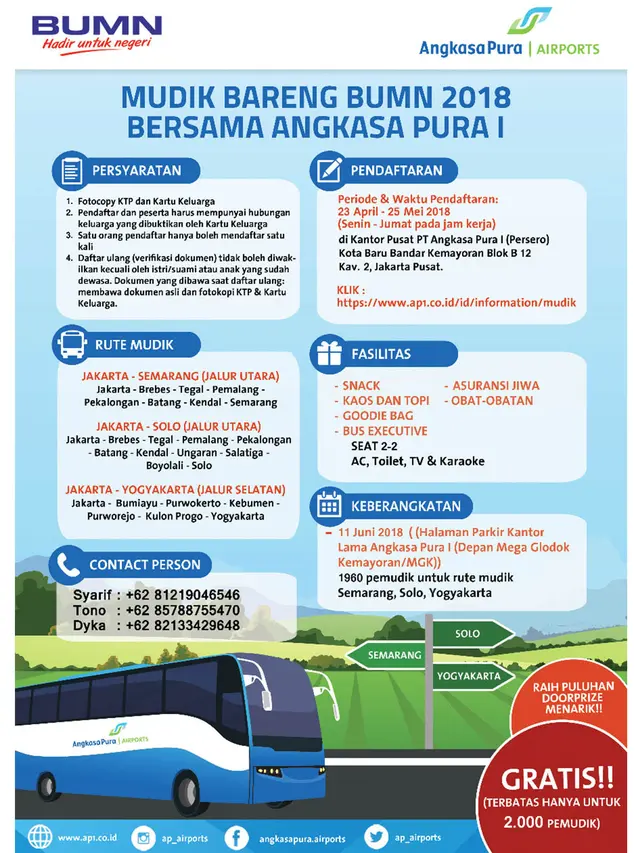 Angkasa Pura I Siapkan 50 Bus Ekskutif di Mudik Bareng BUMN 2018, Buruan Daftar!