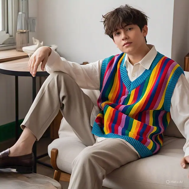 Rainbow Knit Sweater Vest