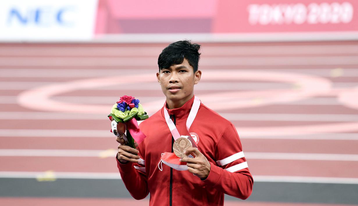 Para-sprinter Indonesia, Sapto Yogo Purnomo, menyabet medali perunggu di Paralimpiade Tokyo 2020 di nomor 100 meter T37 putra, Jumat (27/8/2021). Ini menjadi medali kedua bagi Indonesia. (Foto: Dok NPC Indonesia)