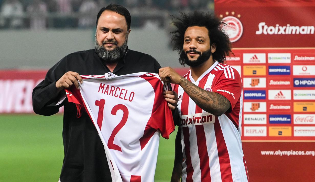 Marcelo Vieira punya klub baru. Setelah kontraknya habis di Real Madrid, bek asal Brasil memulai petualangan selanjutnya di klub Yunani, Olympiakos Piraeus. (AFP/Angelos Tzortzinis)