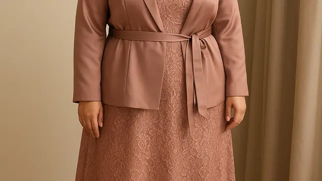 Gamis blazer brokat untuk wanita berhijab dengan tubuh gemuk/ChatGPT