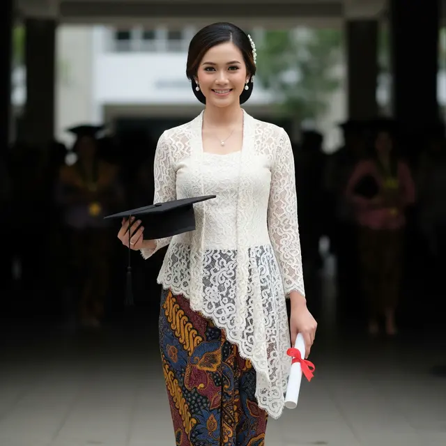 9 Model Kebaya Batik Kombinasi Brokat untuk Wisuda, Pilihan Elegan dan Modern