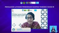 Sesjen Kemendikbudristek Suharti dalam webinar “Pemulihan Layanan Pendidikan Dampak Pandemi Covid-19” yang disiarkan melalui kanal YouTube Kemendikbud RI, Selasa (14/6).