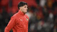 Penyerang Maroko, Brahim Diaz, tampak tertunduk lesu setelah laga final Piala Afrika 2025 antara Senegal vs Maroko di Stadion Prince Moulay Abdellah, Rabat, Senin (19/1/2026) dini hari WIB. (Sebastien Bozon/AFP)