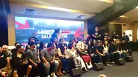 Grup band Slank meluncurkan lagu berjudul “Salam M3tal” (Menang Total) di Gelora Bung Karno (GBK) Senayan, Jakarta, Senin (29/1/2024). (Liputan6.com/Delvira Hutabarat).