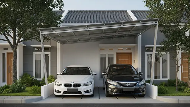 Model Carport Minimalis untuk 2 Mobil di Lahan Sempit dengan Rangka Besi Hollow