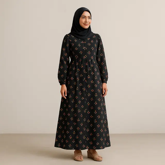 Inspirasi Model Gamis Hitam Bordir Bunga untuk Penampilan Kasual yang Berkelas/Ilustrasi gambar oleh AI