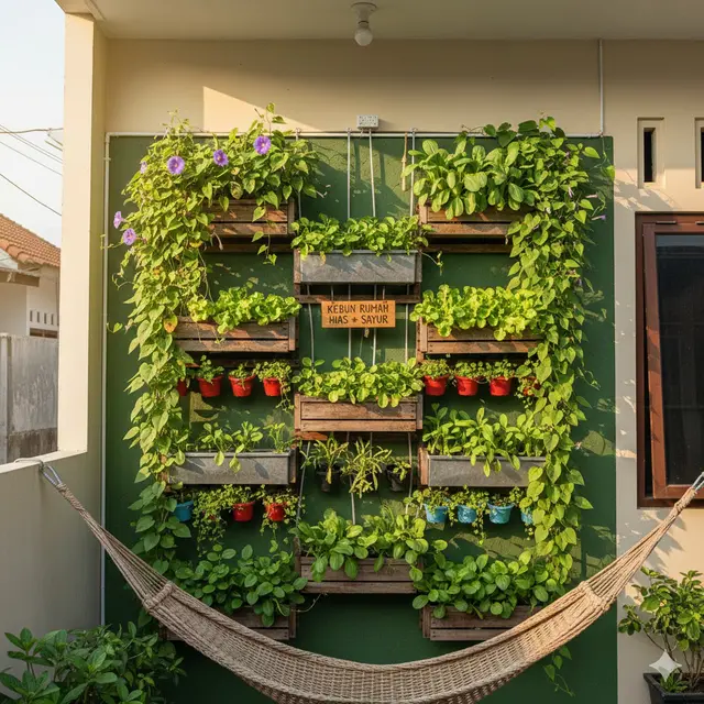 Kebun Rumah Campuran Tanaman Hias dan Sayur/Vertical Garden Multifungsi (Foto: AI)